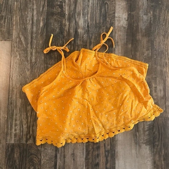 Aerie Golden Yellow Floral Embroidered Tie Strap Romper - Small - Picture 3 of 7